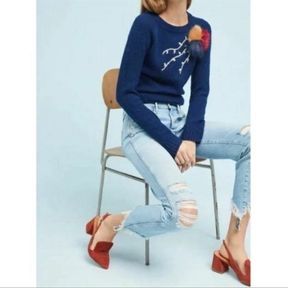 Anthropologie Field Flower Sweater Womens Small Blue Evie Pullover Long Sleeves - Picture 10 of 10